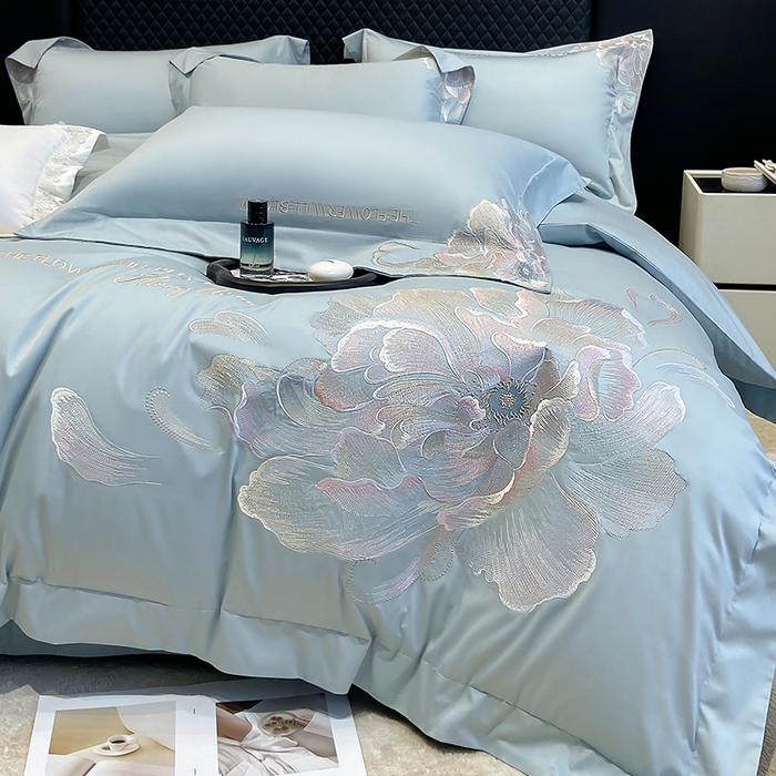 91家纺网 家纺一手货源 找家纺 星蕴家纺 2025新款澳棉纯棉正宗长绒棉刺绣四件套-绽放 绽放 幸运兰