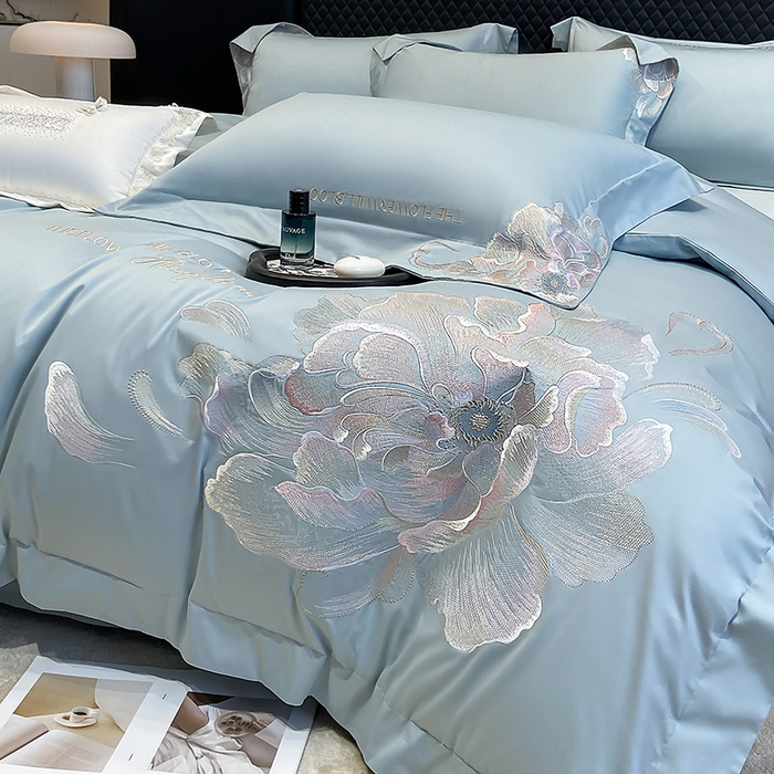 91家纺网 家纺一手货源 找家纺 星蕴家纺 2025新款澳棉纯棉正宗长绒棉刺绣四件套-绽放 绽放 幸运兰