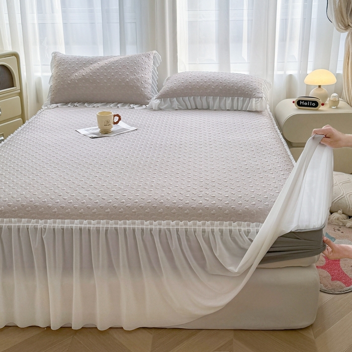 91家纺网 家纺一手货源 找家纺 怡源梦 2025新款A类高分子凉感席床裙床笠二合一席子-心动系列 香槟金