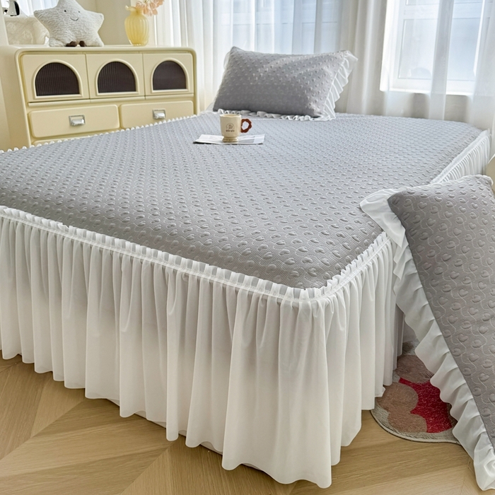 91家纺网 家纺一手货源 找家纺 怡源梦 2025新款A类高分子凉感席床裙床笠二合一席子-心动系列 灰色