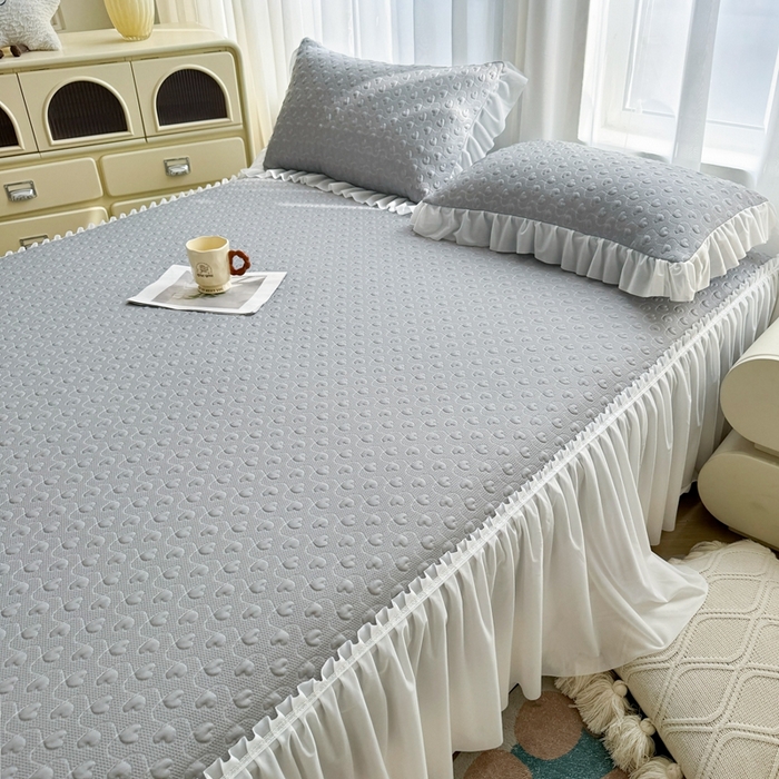 91家纺网 家纺一手货源 找家纺 怡源梦 2025新款A类高分子凉感席床裙床笠二合一席子-心动系列 灰色