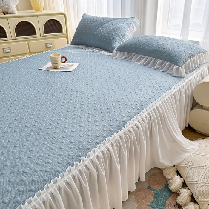 91家纺网 家纺一手货源 找家纺 怡源梦 2025新款A类高分子凉感席床裙床笠二合一席子-心动系列 兰色