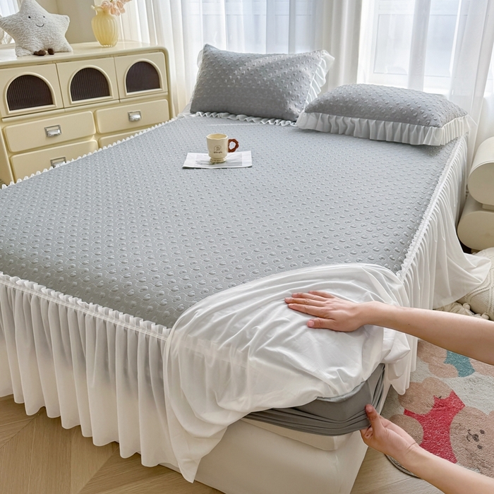 怡源梦 2025新款A类高分子凉感席床裙床笠二合一席子-心动系列 灰色