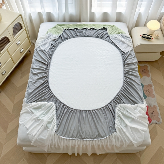 91家纺网 家纺一手货源 找家纺 怡源梦 2025新款A类高分子凉感席床裙床笠二合一席子-心动系列 绿色