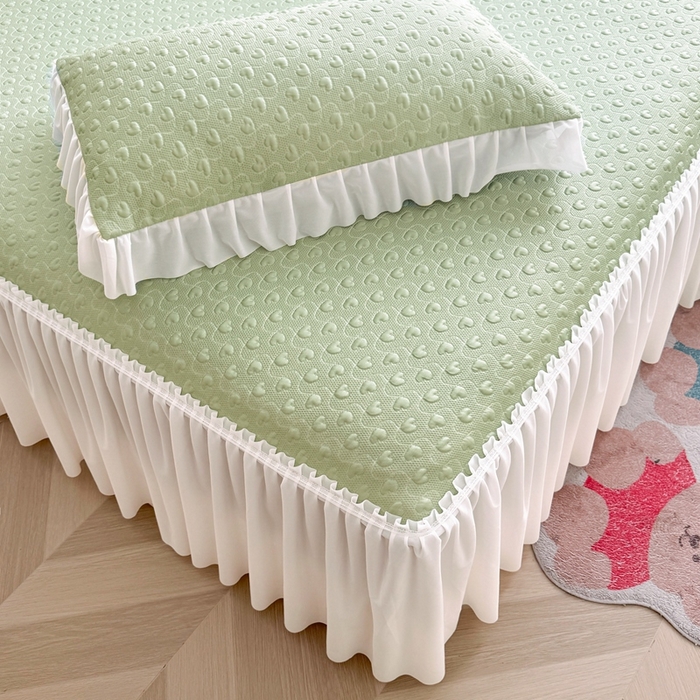 91家纺网 家纺一手货源 找家纺 怡源梦 2025新款A类高分子凉感席床裙床笠二合一席子-心动系列 绿色