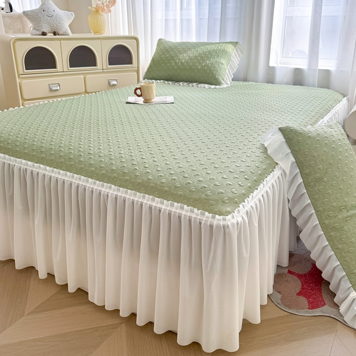 91家纺网 家纺一手货源 找家纺 怡源梦 2025新款A类高分子凉感席床裙床笠二合一席子-心动系列 绿色