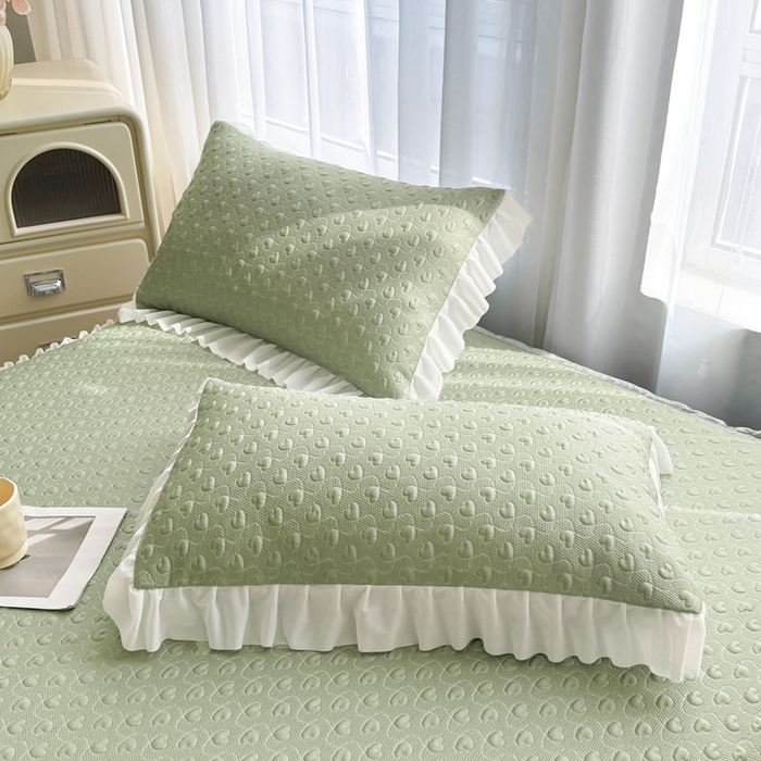 91家纺网 家纺一手货源 找家纺 怡源梦 2025新款A类高分子凉感席床裙床笠二合一席子-心动系列 绿色
