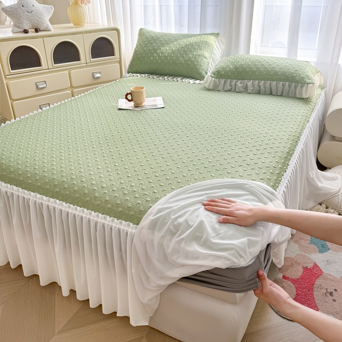 91家纺网 家纺一手货源 找家纺 （总）怡源梦 2025新款A类高分子凉感席床裙床笠二合一席子-心动系列