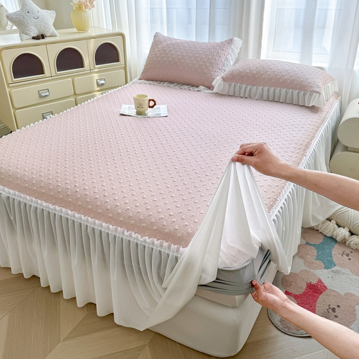 91家纺网 家纺一手货源 找家纺 （总）怡源梦 2025新款A类高分子凉感席床裙床笠二合一席子-心动系列