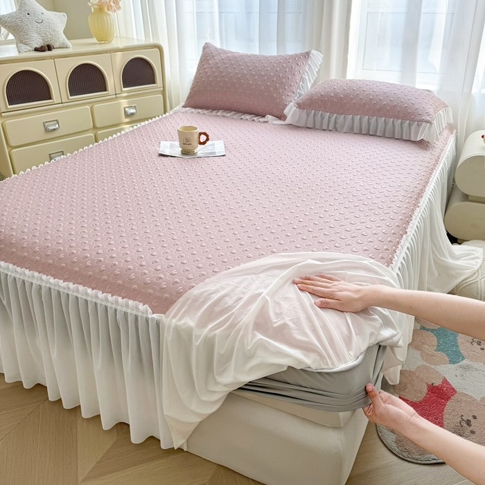 91家纺网 家纺一手货源 找家纺 （总）怡源梦 2025新款A类高分子凉感席床裙床笠二合一席子-心动系列