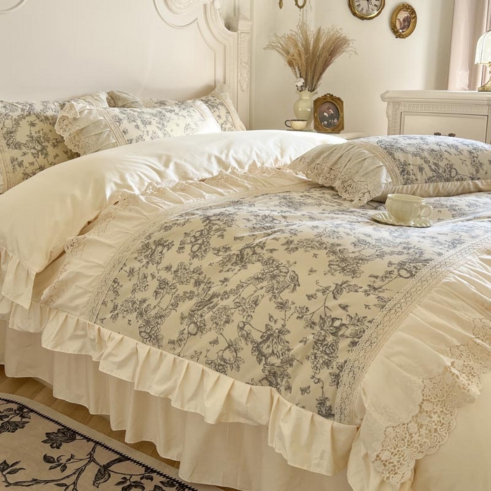 91家纺网 家纺一手货源 找家纺 亲亲公主 2025全棉法式花边四件套公主风 安妮法式