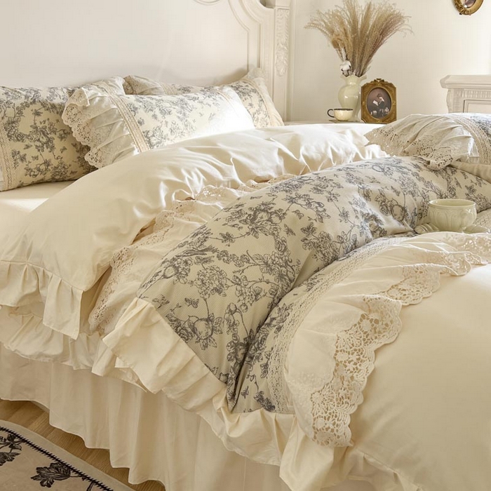 91家纺网 家纺一手货源 找家纺 亲亲公主 2025全棉法式花边四件套公主风 安妮法式