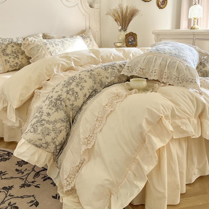 91家纺网 家纺一手货源 找家纺 亲亲公主 2025全棉法式花边四件套公主风 安妮法式