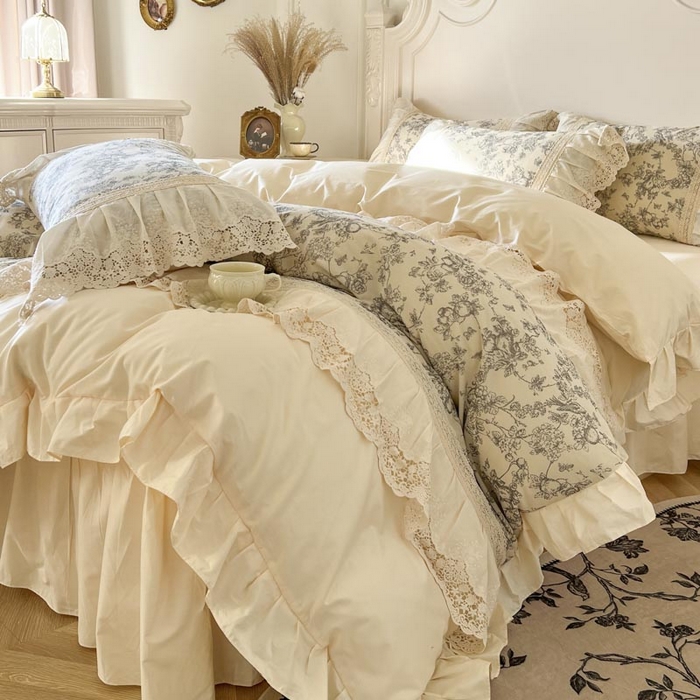 91家纺网 家纺一手货源 找家纺 亲亲公主 2025全棉法式花边四件套公主风 安妮法式