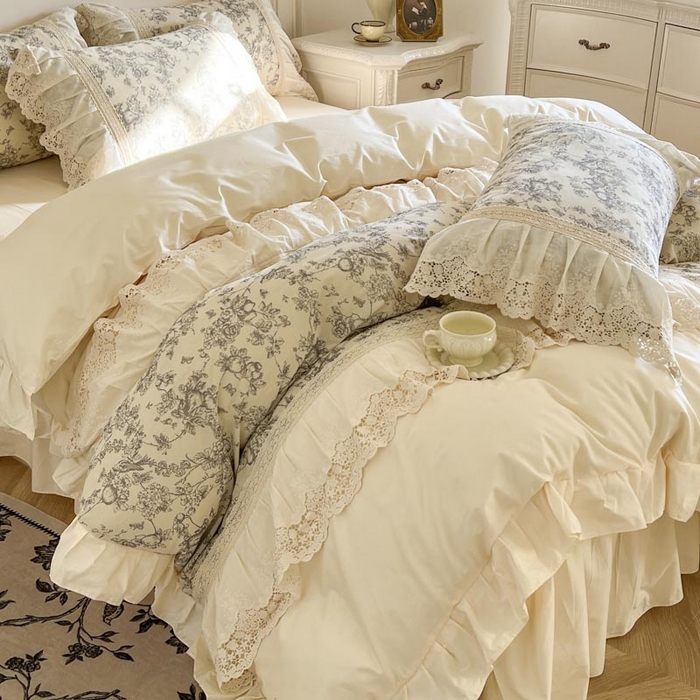 91家纺网 家纺一手货源 找家纺 亲亲公主 2025全棉法式花边四件套公主风 安妮法式