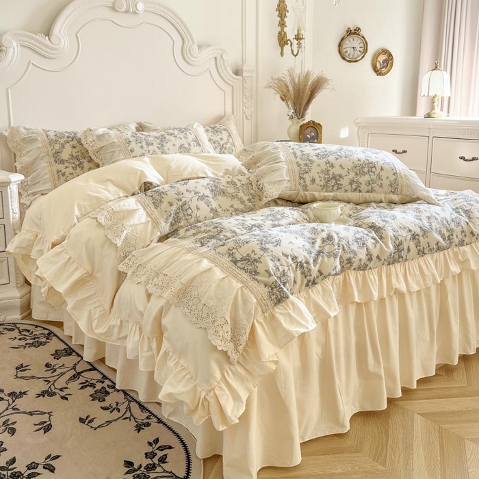 91家纺网 家纺一手货源 找家纺 亲亲公主 2025全棉法式花边四件套公主风 莫奈田园法式四件套