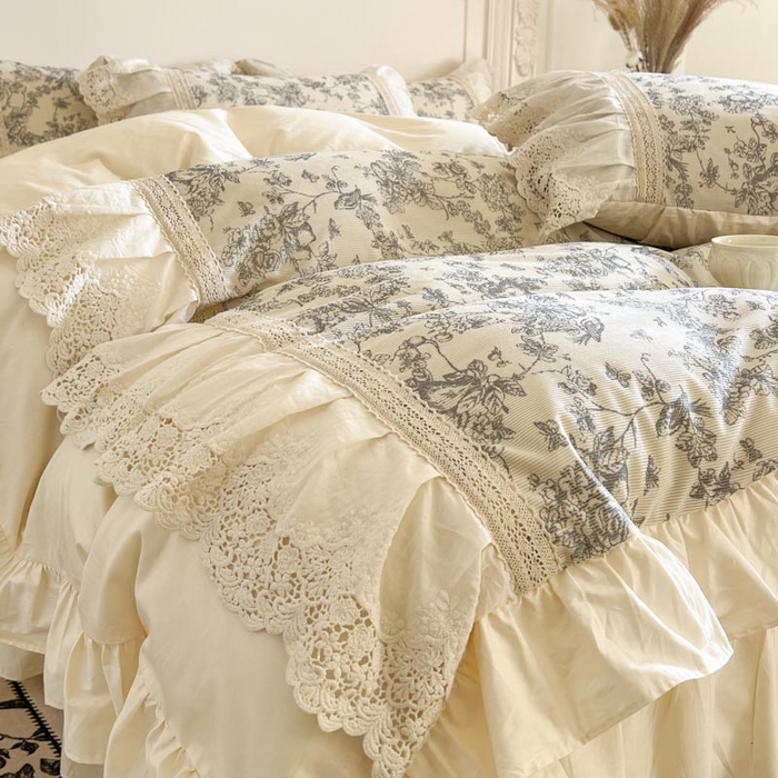 91家纺网 家纺一手货源 找家纺 亲亲公主 2025全棉法式花边四件套公主风 莫奈田园法式四件套