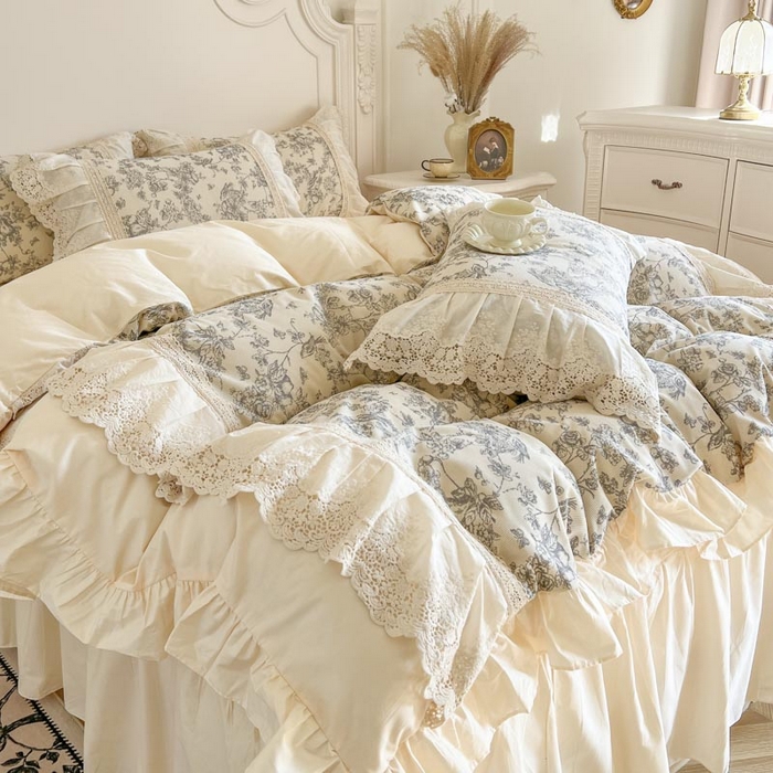 91家纺网 家纺一手货源 找家纺 亲亲公主 2025全棉法式花边四件套公主风 莫奈田园法式四件套