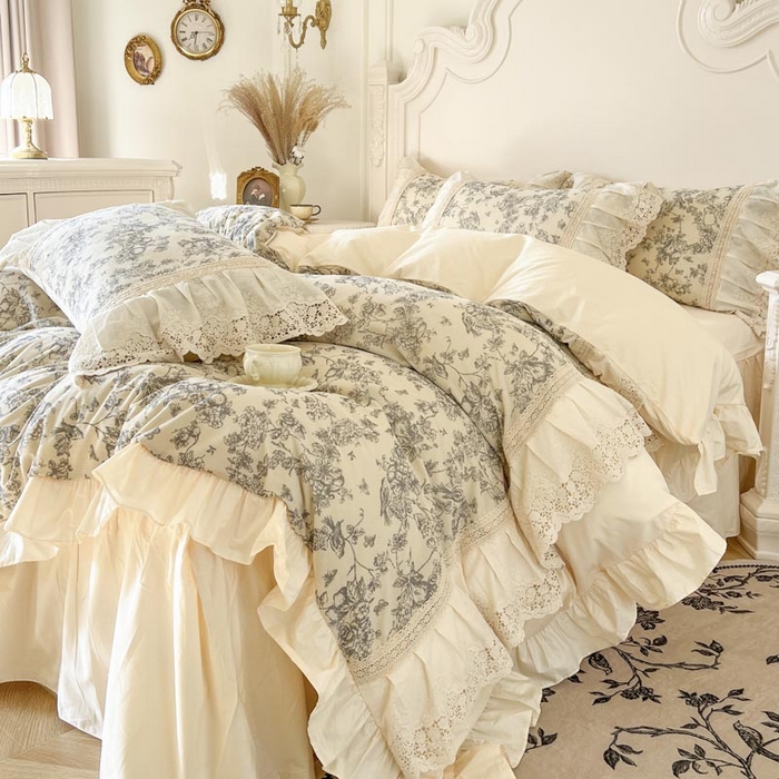 91家纺网 家纺一手货源 找家纺 亲亲公主 2025全棉法式花边四件套公主风 莫奈田园法式四件套