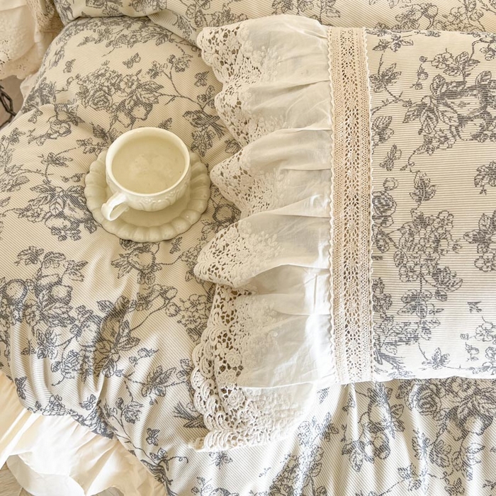 91家纺网 家纺一手货源 找家纺 亲亲公主 2025全棉法式花边四件套公主风 莫奈田园法式四件套