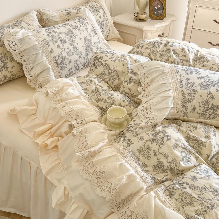 91家纺网 家纺一手货源 找家纺 亲亲公主 2025全棉法式花边四件套公主风 莫奈田园法式四件套