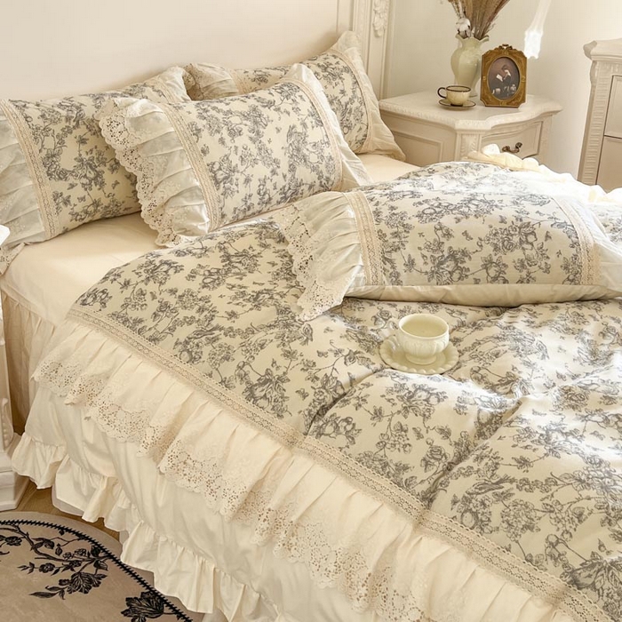 91家纺网 家纺一手货源 找家纺 亲亲公主 2025全棉法式花边四件套公主风 莫奈田园法式四件套