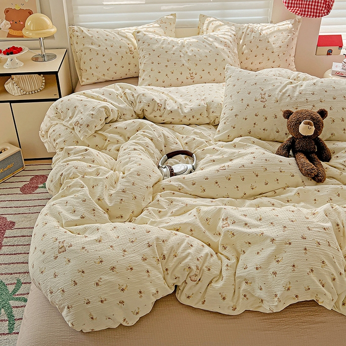 91家纺网 家纺一手货源 找家纺 名品家纺 2025新款云感皱皱双层纱四件套 晴天