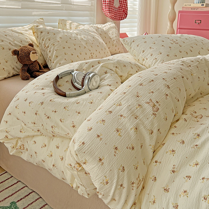 91家纺网 家纺一手货源 找家纺 名品家纺 2025新款云感皱皱双层纱四件套 晴天