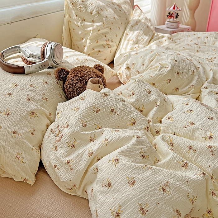 91家纺网 家纺一手货源 找家纺 名品家纺 2025新款云感皱皱双层纱四件套 晴天