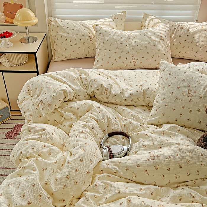 91家纺网 家纺一手货源 找家纺 名品家纺 2025新款云感皱皱双层纱四件套 晴天