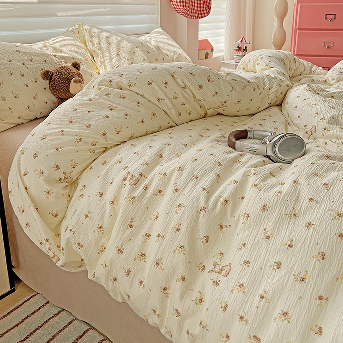 91家纺网 家纺一手货源 找家纺 名品家纺 2025新款云感皱皱双层纱四件套 晴天