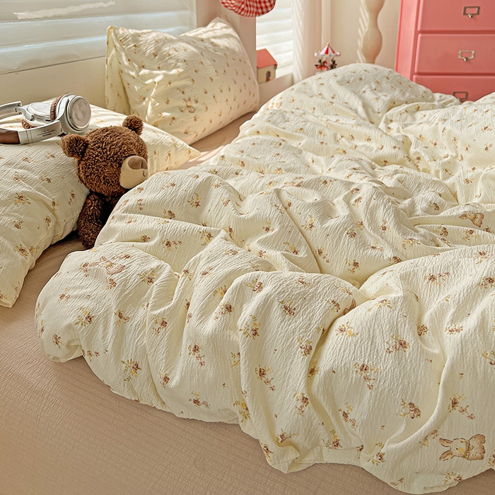 91家纺网 家纺一手货源 找家纺 名品家纺 2025新款云感皱皱双层纱四件套 晴天