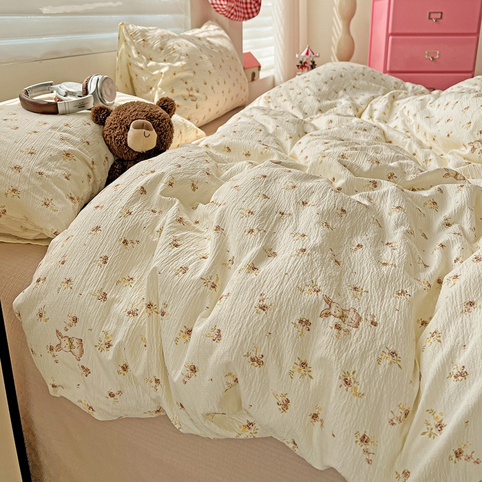 91家纺网 家纺一手货源 找家纺 名品家纺 2025新款云感皱皱双层纱四件套 晴天