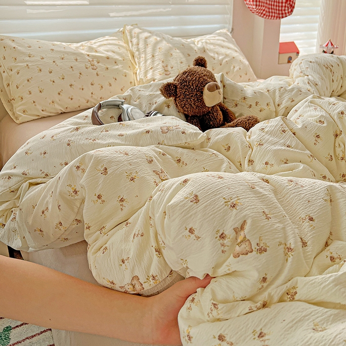 91家纺网 家纺一手货源 找家纺 名品家纺 2025新款云感皱皱双层纱四件套 晴天