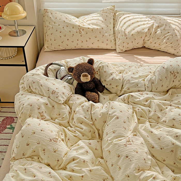 91家纺网 家纺一手货源 找家纺 名品家纺 2025新款云感皱皱双层纱四件套 晴天