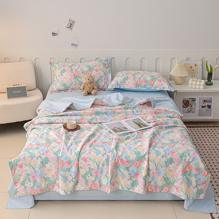 91家纺网 家纺一手货源 找家纺 绘萱家居 2025新款 100%全棉纯棉印花夏被四件套【 花型持续更新】 X蒂芙娜-粉