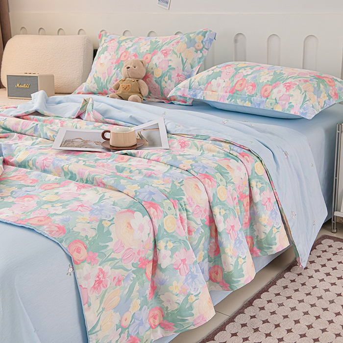 91家纺网 家纺一手货源 找家纺 绘萱家居 2025新款 100%全棉纯棉印花夏被四件套【 花型持续更新】 X蒂芙娜-粉