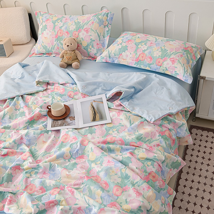 91家纺网 家纺一手货源 找家纺 绘萱家居 2025新款 100%全棉纯棉印花夏被四件套【 花型持续更新】 X蒂芙娜-粉