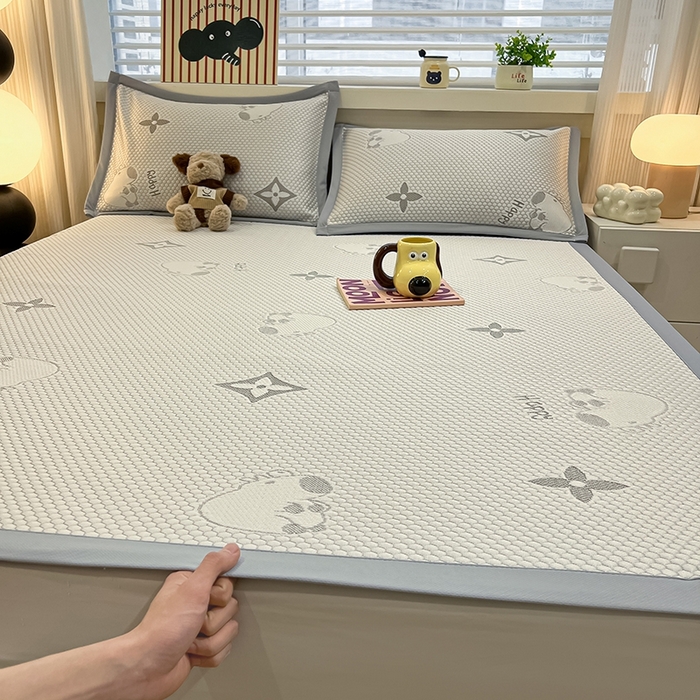 91家纺网 家纺一手货源 找家纺 佰亿莱 2025春夏新款卡皮巴拉豆豆凉席席子 卡皮巴拉-灰色 床席