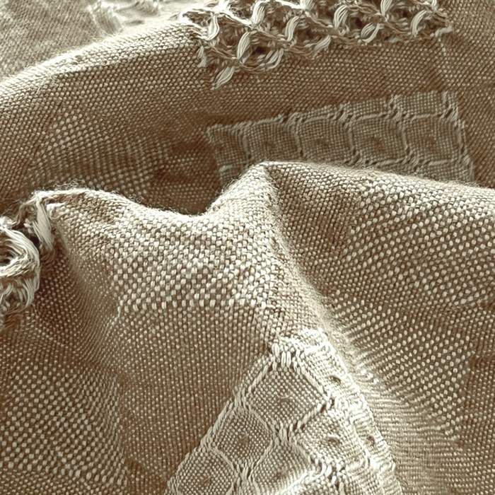 91家纺网 家纺一手货源 找家纺 悦然毛巾被 2025新款全棉纯棉纱布毛巾被镂空盖毯毯子 云感空影-浅驼