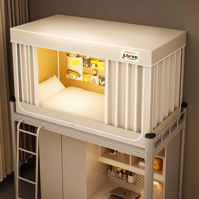 91家纺网 家纺一手货源 找家纺 宜品雅 2025新款学生款宿舍遮光蚊帐 米色