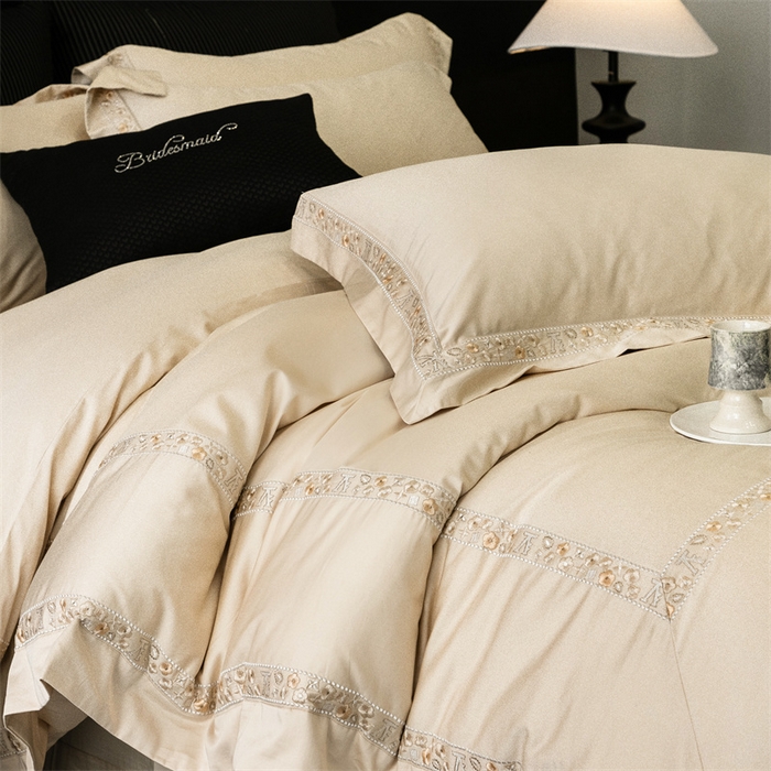 91家纺网 家纺一手货源 找家纺 保罗圣迪奥 2025新款全棉长绒棉纯棉刺绣四件套--缇梵 缇梵-香槟金