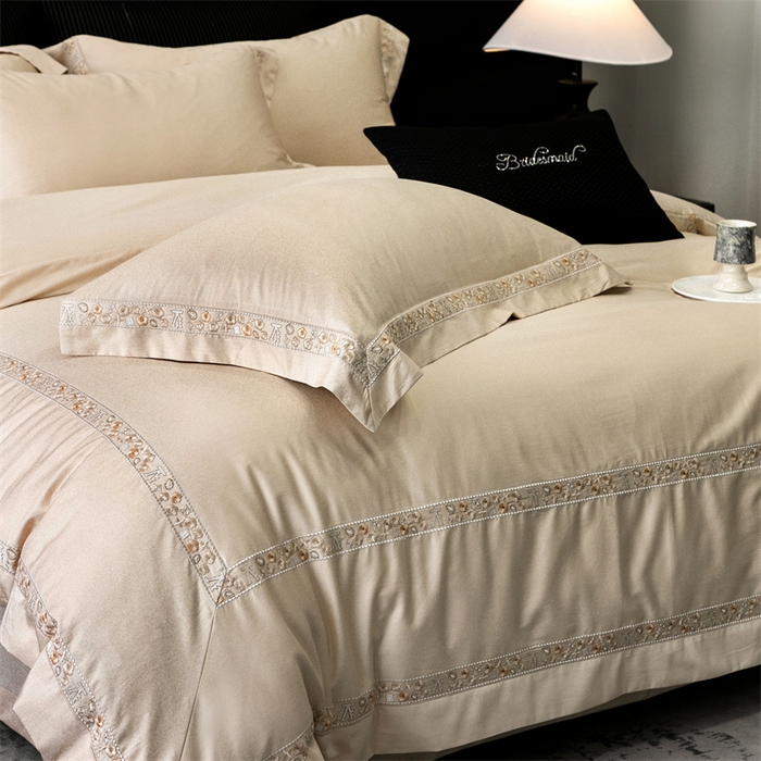 91家纺网 家纺一手货源 找家纺 保罗圣迪奥 2025新款全棉长绒棉纯棉刺绣四件套--缇梵 缇梵-香槟金