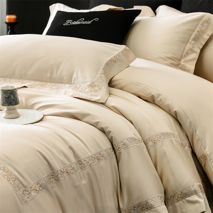 91家纺网 家纺一手货源 找家纺 保罗圣迪奥 2025新款全棉长绒棉纯棉刺绣四件套--缇梵 缇梵-香槟金