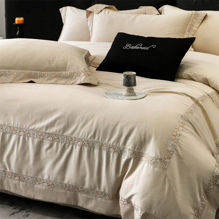 保罗圣迪奥 2025新款全棉长绒棉纯棉刺绣四件套--缇梵 缇梵-香槟金