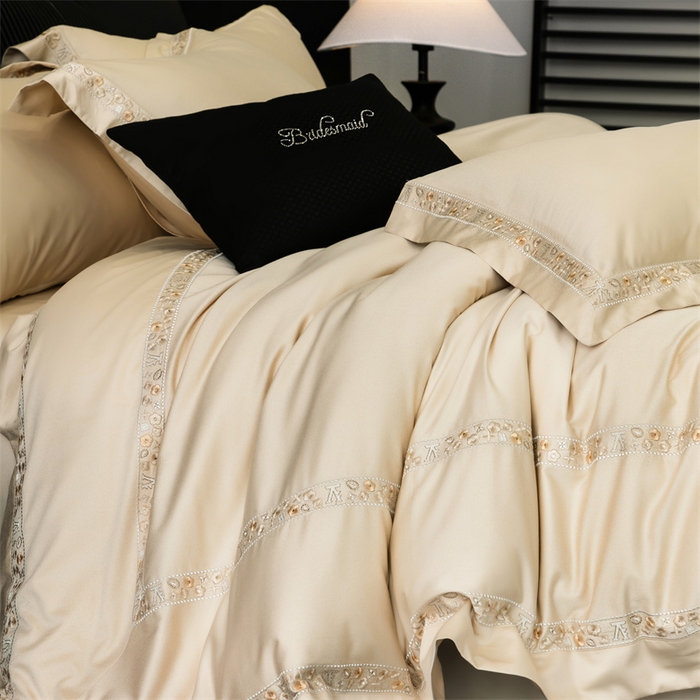 91家纺网 家纺一手货源 找家纺 保罗圣迪奥 2025新款全棉长绒棉纯棉刺绣四件套--缇梵 缇梵-香槟金