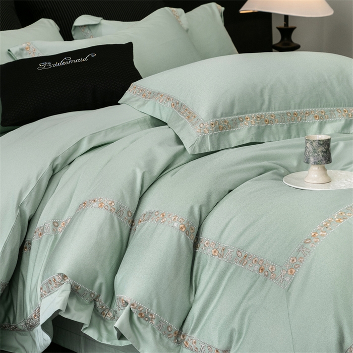 91家纺网 家纺一手货源 找家纺 保罗圣迪奥 2025新款全棉长绒棉纯棉刺绣四件套--缇梵 缇梵-青石绿