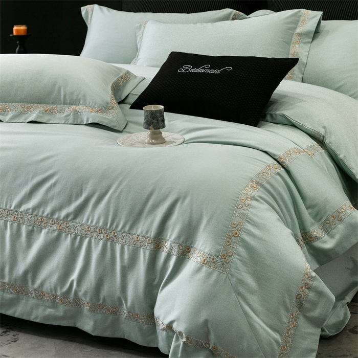 保罗圣迪奥 2025新款全棉长绒棉纯棉刺绣四件套--缇梵 缇梵-青石绿