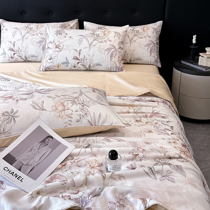 91家纺网 家纺一手货源 找家纺 （总）慕晨 2025新款莱赛尔天丝数码印花四件套莱赛尔夏被四件套天丝夏凉被直播热款夏被被子被芯