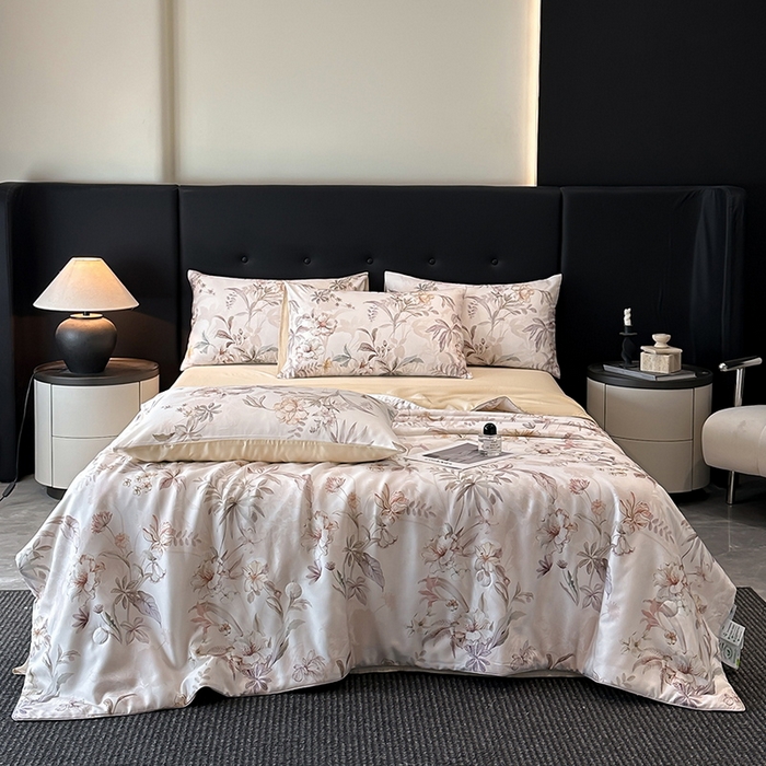 91家纺网 家纺一手货源 找家纺 （总）慕晨 2025新款莱赛尔天丝数码印花四件套莱赛尔夏被四件套天丝夏凉被直播热款夏被被子被芯